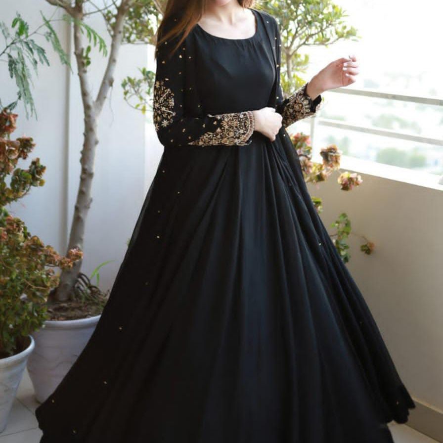 Heavy Embroided Pearls Attached Gown With Long Maxi