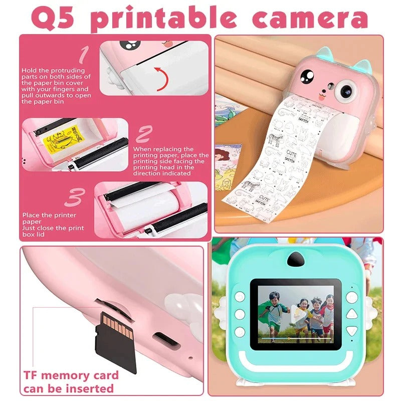 Snap & Print: Kid-Friendly Rechargeable Digital Instant Print Camera
