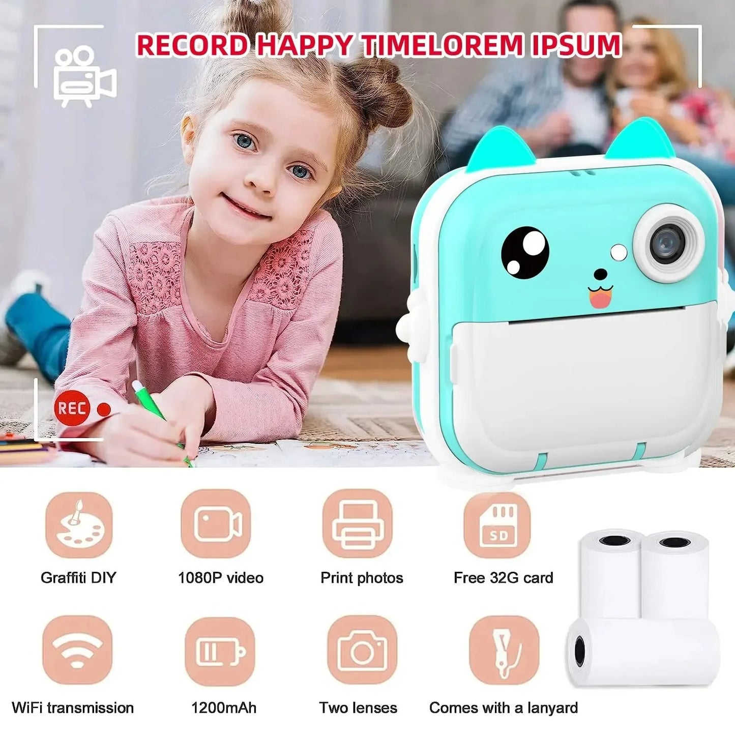Snap & Print: Kid-Friendly Rechargeable Digital Instant Print Camera
