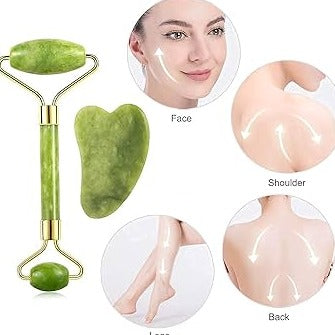 Skin Stone Jade Roller with Guasha Stone Facial Massaging Kit
