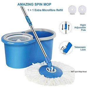 Imported Spin Hand Press Mop with Steel Bucket - Twirl & Clean