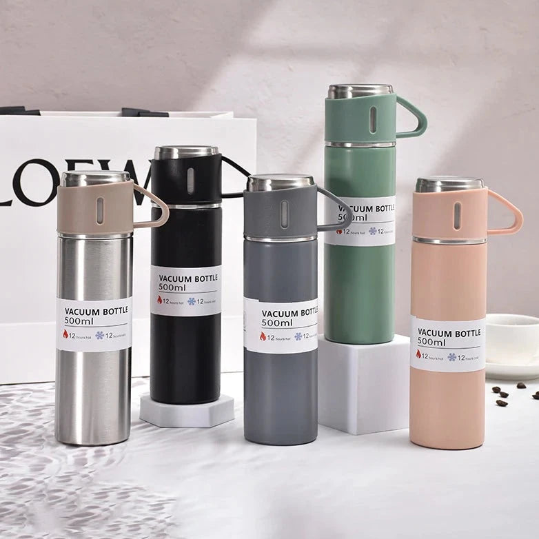 Stainless Steel Vacuum Flask Bottle with 3 Cups