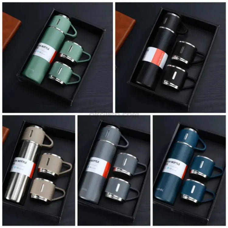 Stainless Steel Vacuum Flask Bottle with 3 Cups