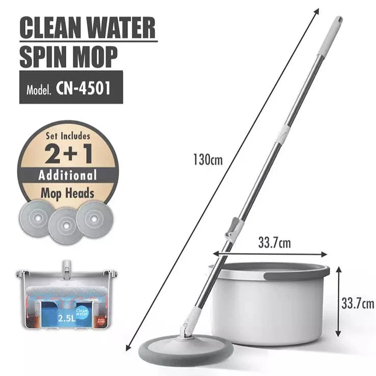 HOUZE - Dual Bucket System Mop with Extra Mop Heads