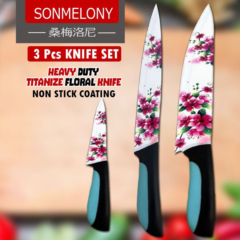 Sonmelony Set of 3pcs Floral Imported Knife Set