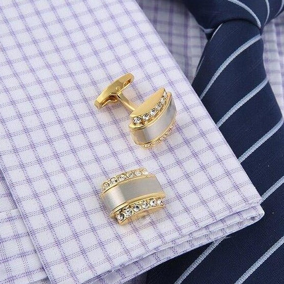 Two Tone Cufflinks with Stones
