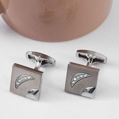 Silver Metallic Cufflinks with Stones