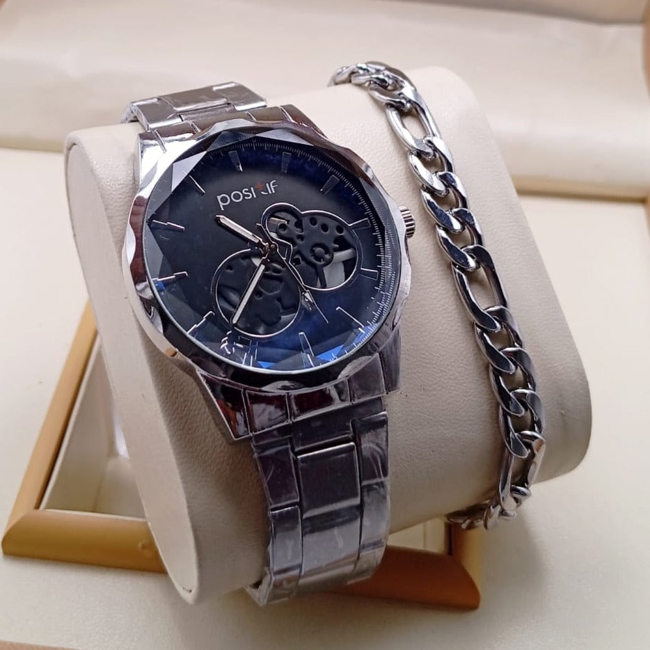 Positif Gents Watch Steel Bracelet Set