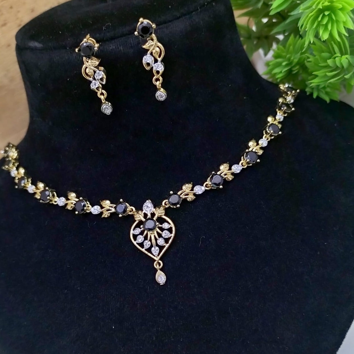 Indian Fancy Zircon Gold Plated Locket Set