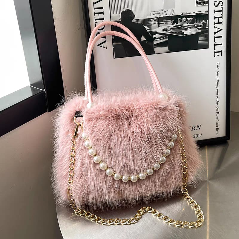 Fluffy Furr Pearl Crossbody Bags