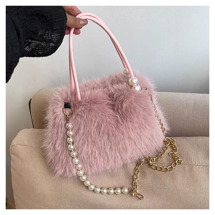 Fluffy Furr Pearl Crossbody Bags