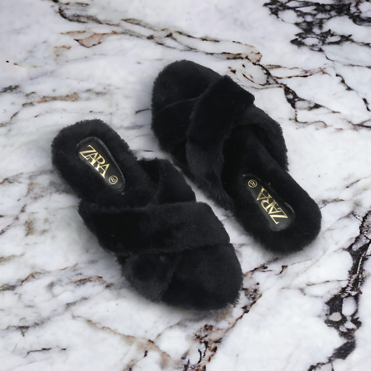Zara Plain Fur Slides