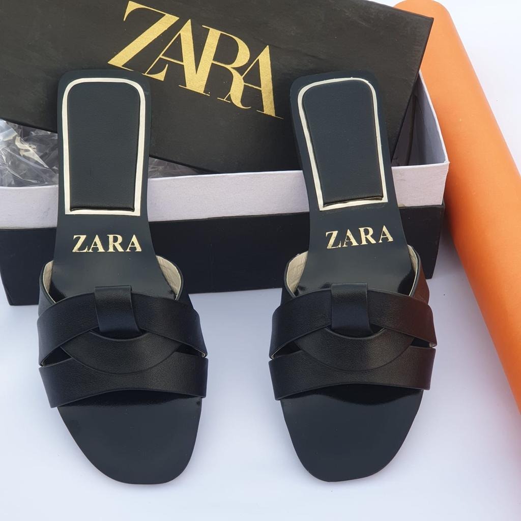 Zara Criss-Cross Leather Slider Slippers