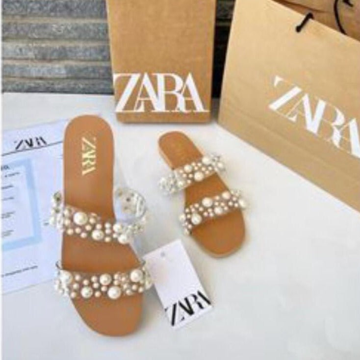 Zara Vinyl Pearl Bead Slippers
