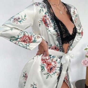 Floral Silk Ladies 3 Pcs Night Dress