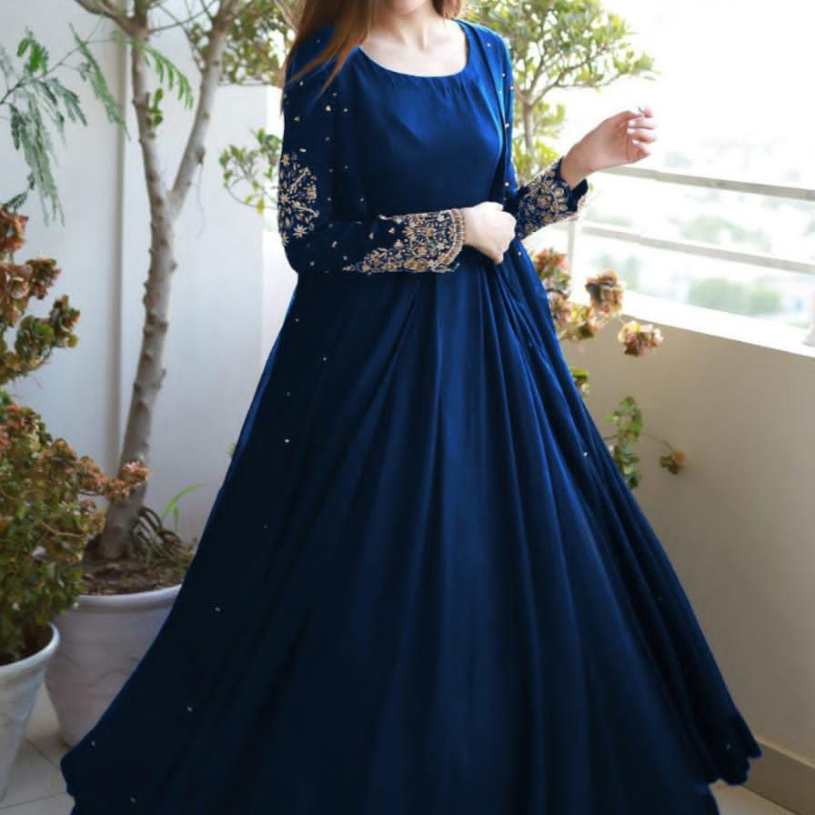 Heavy Embroided Pearls Attached Gown With Long Maxi