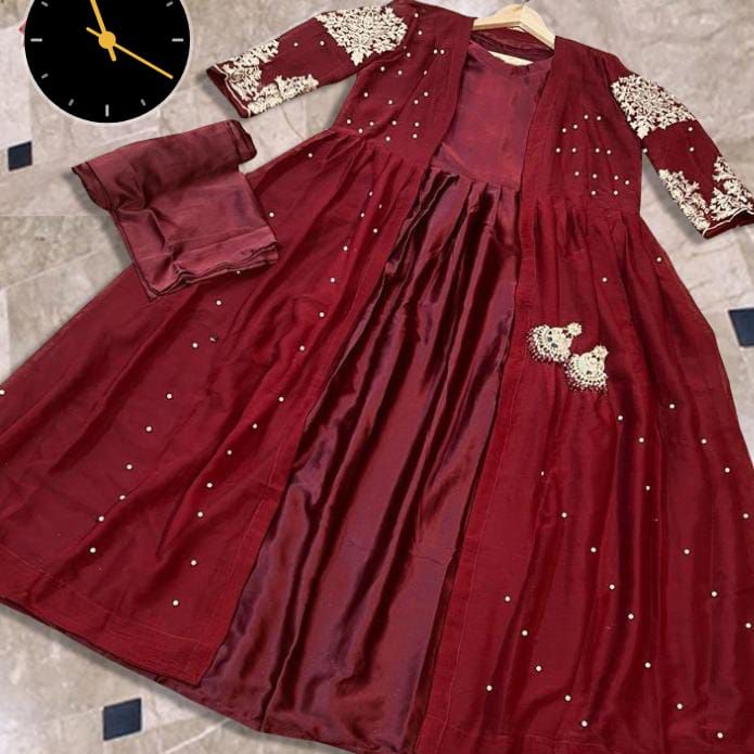 Heavy Embroided Pearls Attached Gown With Long Maxi
