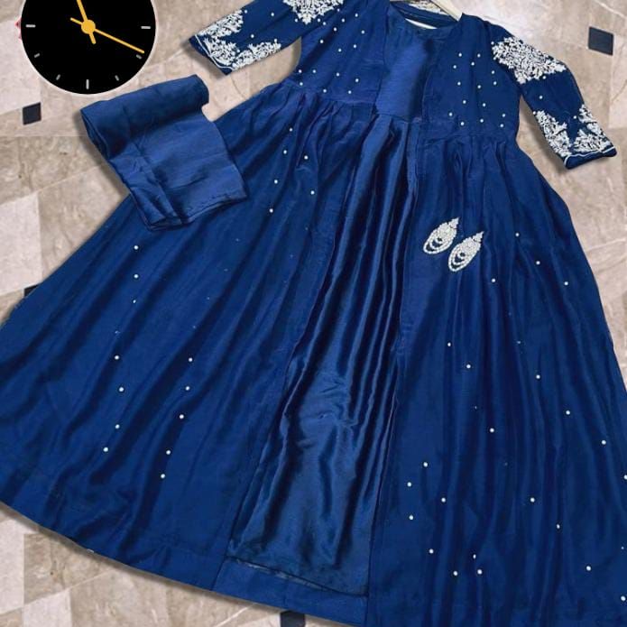 Heavy Embroided Pearls Attached Gown With Long Maxi