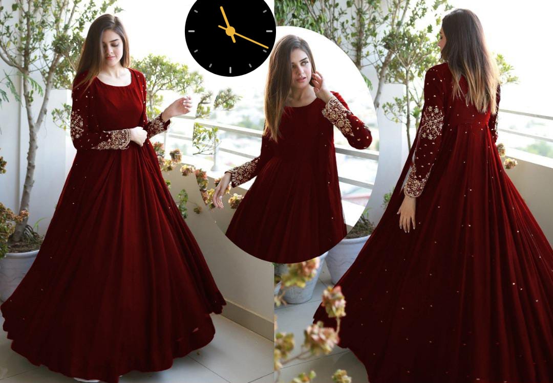 Heavy Embroided Pearls Attached Gown With Long Maxi