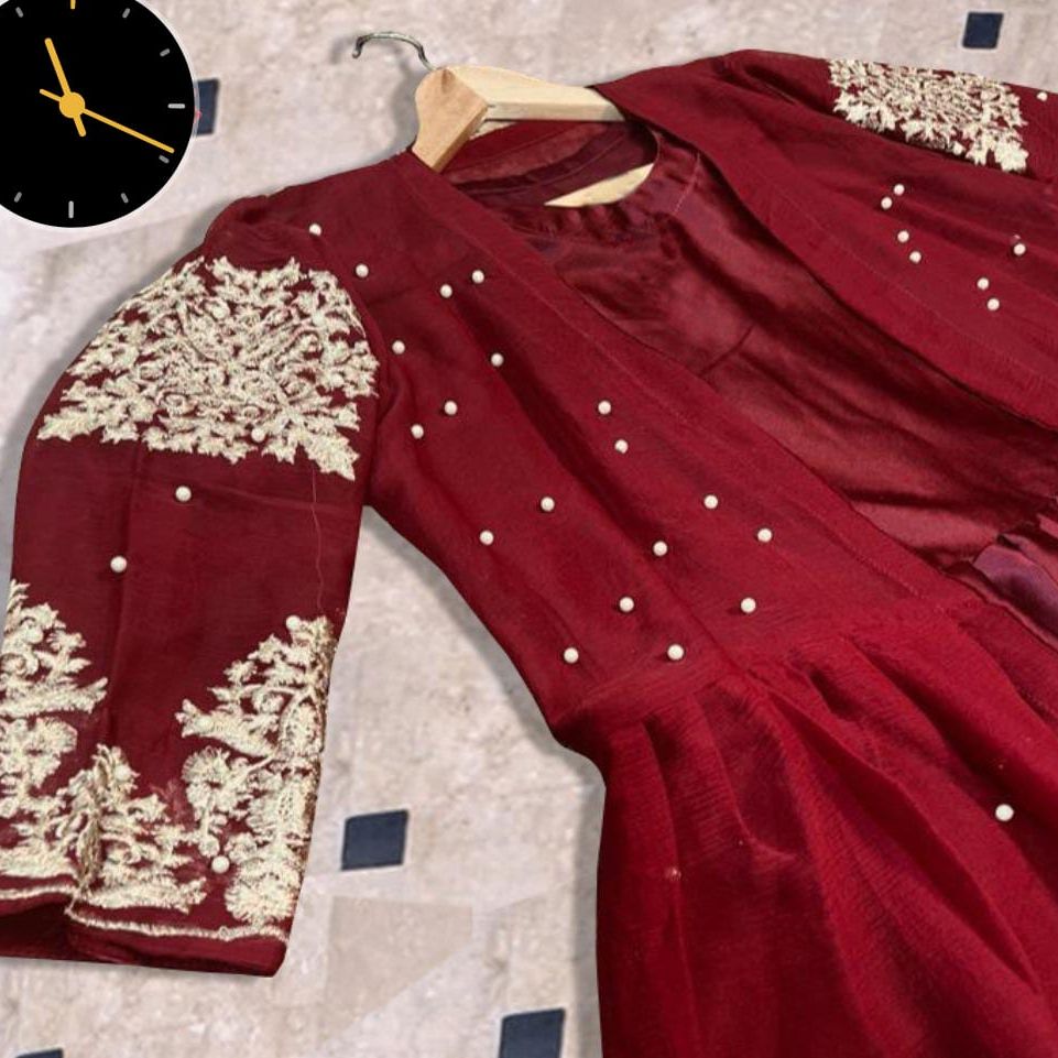 Heavy Embroided Pearls Attached Gown With Long Maxi