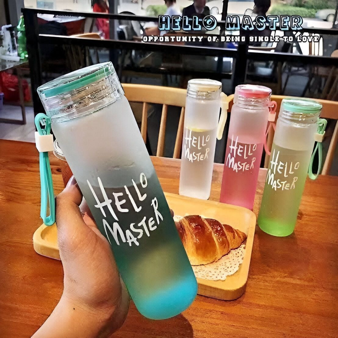 Hello Master Crystal Glass Water Bottle