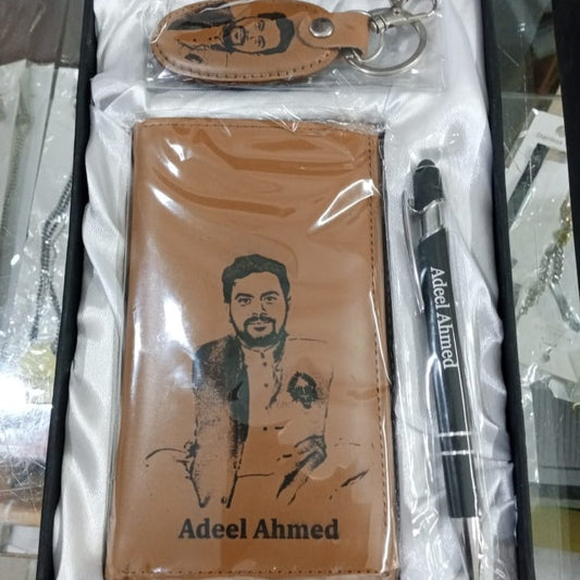 Customized Men Set (Long Wallet, Keychain & Pen)