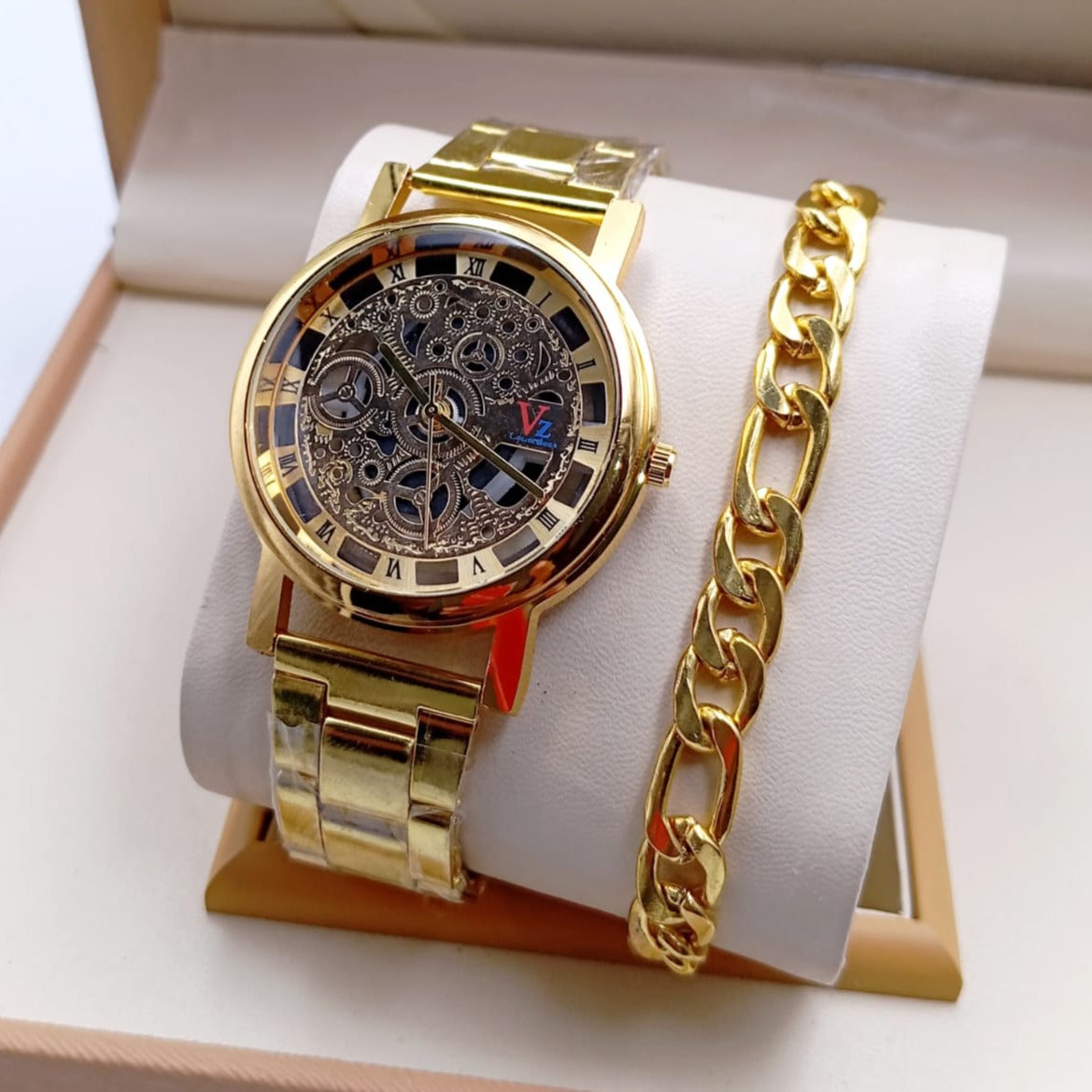 Skalitan Golden Gents Watch Steel Bracelet Set