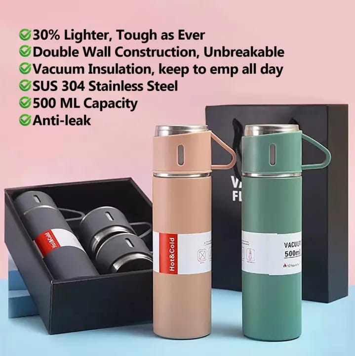 Stainless Steel Vacuum Flask Bottle with 3 Cups