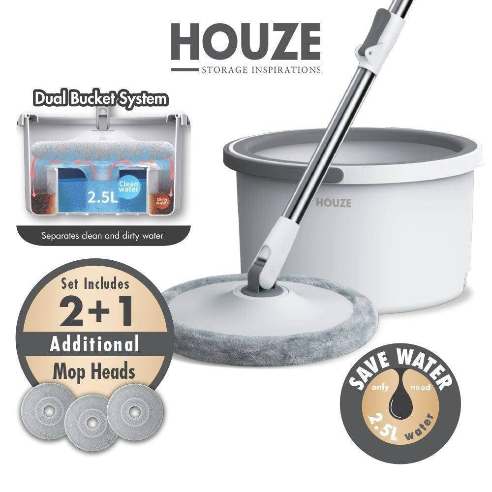 HOUZE - Dual Bucket System Mop with Extra Mop Heads