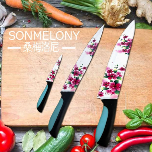 Sonmelony Set of 3pcs Floral Imported Knife Set
