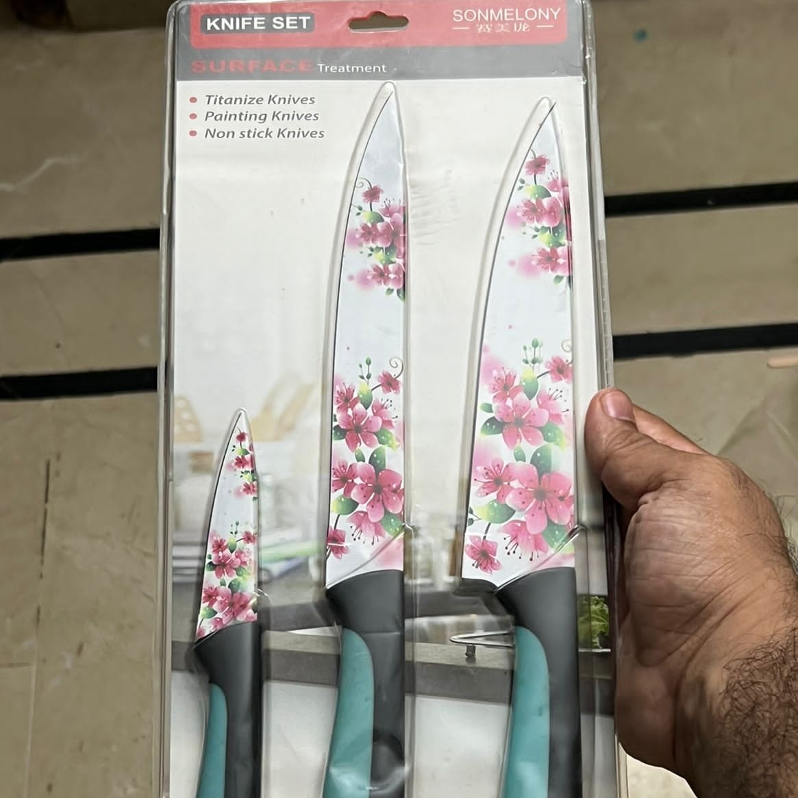 Sonmelony Set of 3pcs Floral Imported Knife Set