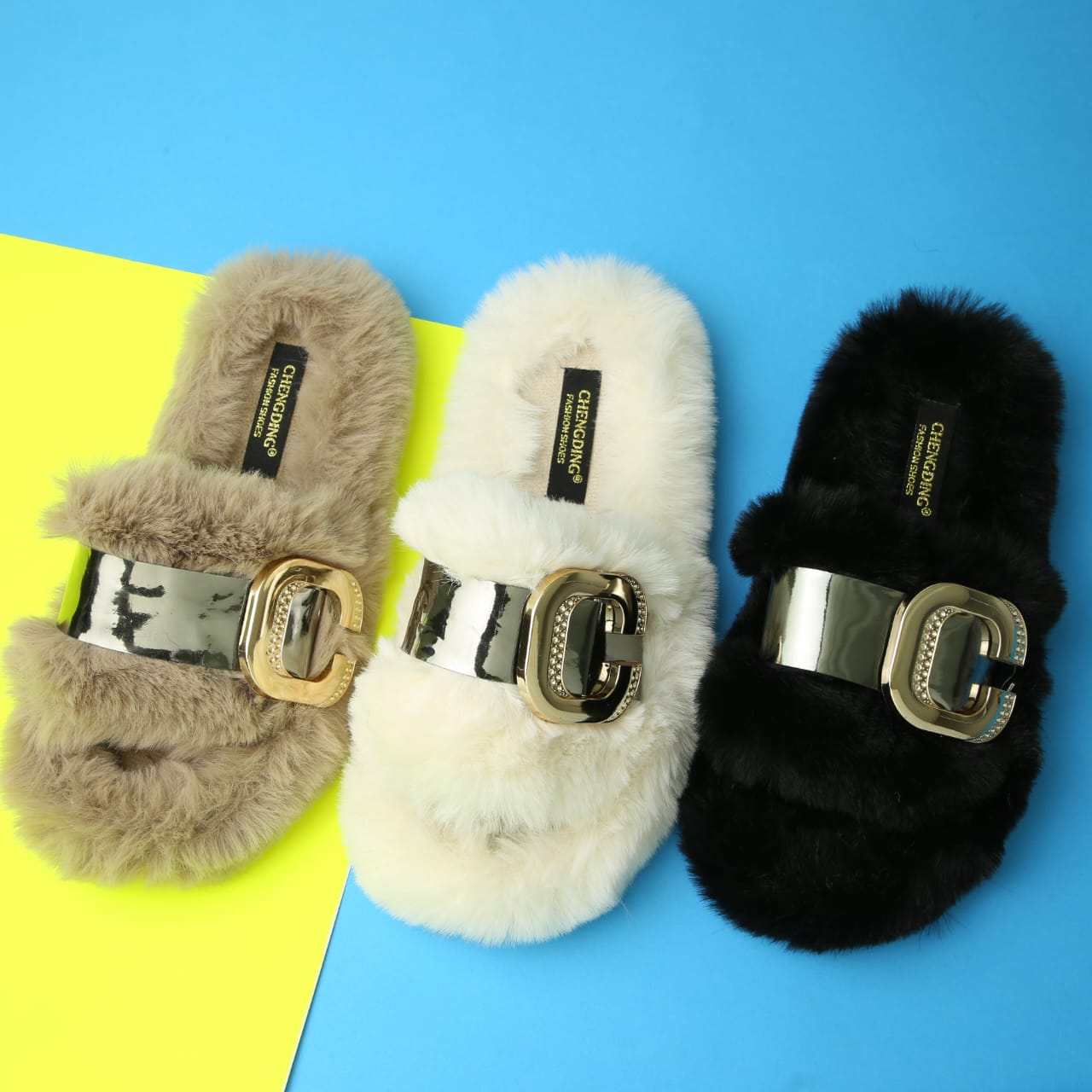 Ladies Winter Fur Slides