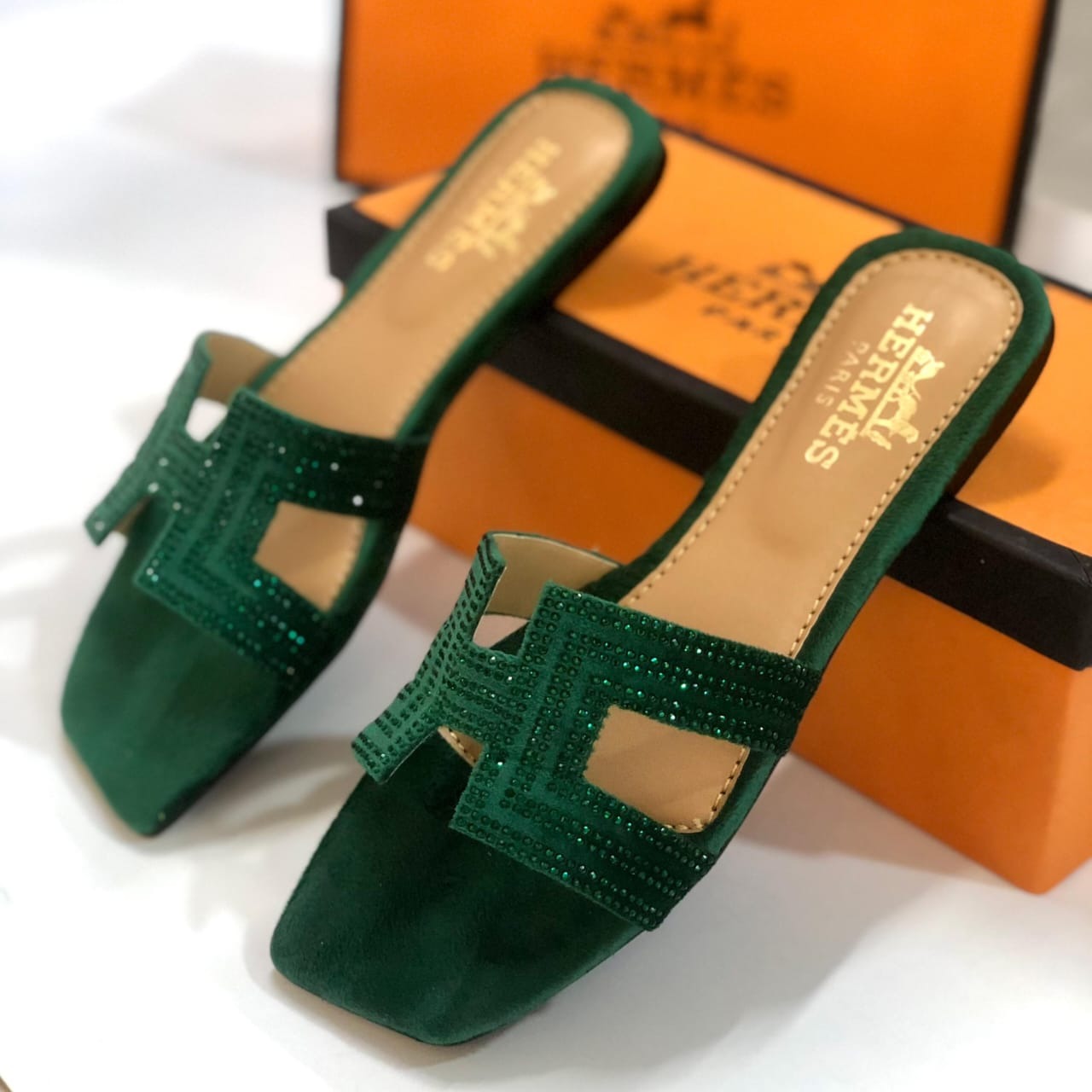 Hermes Inspired Ladies Stone Slippers