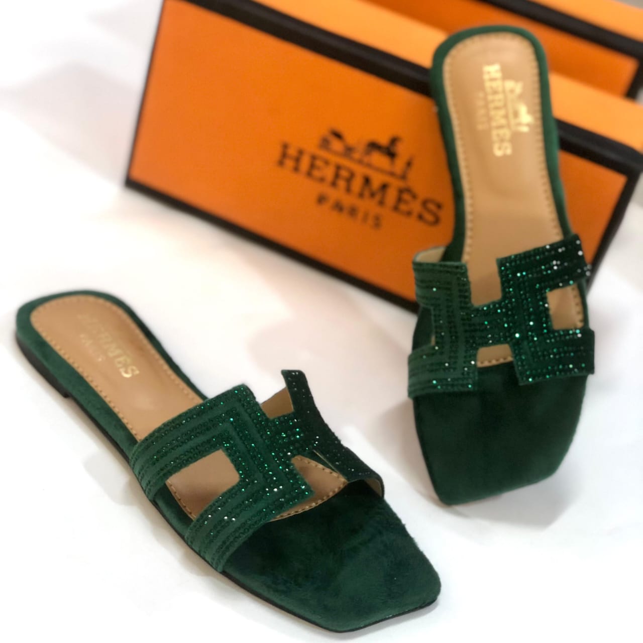 Hermes Inspired Ladies Stone Slippers