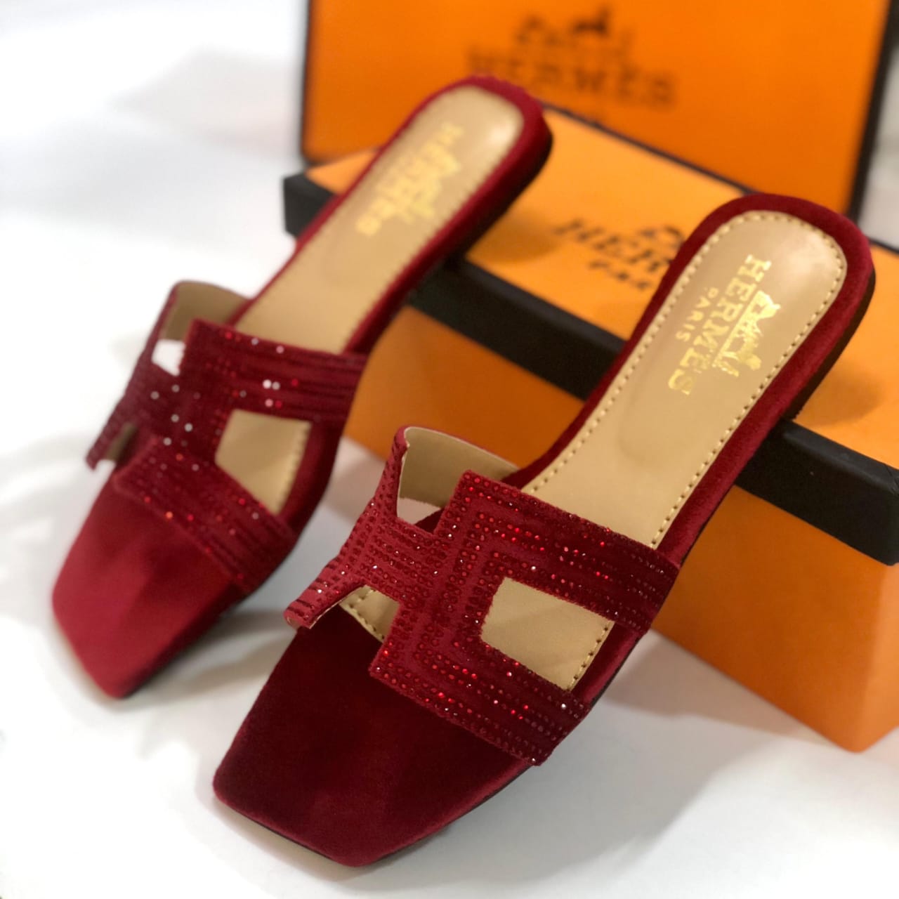 Hermes Inspired Ladies Stone Slippers