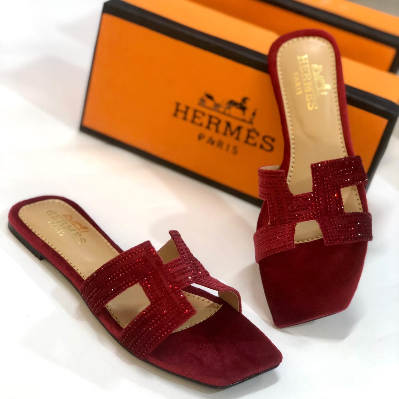 Hermes Inspired Ladies Stone Slippers