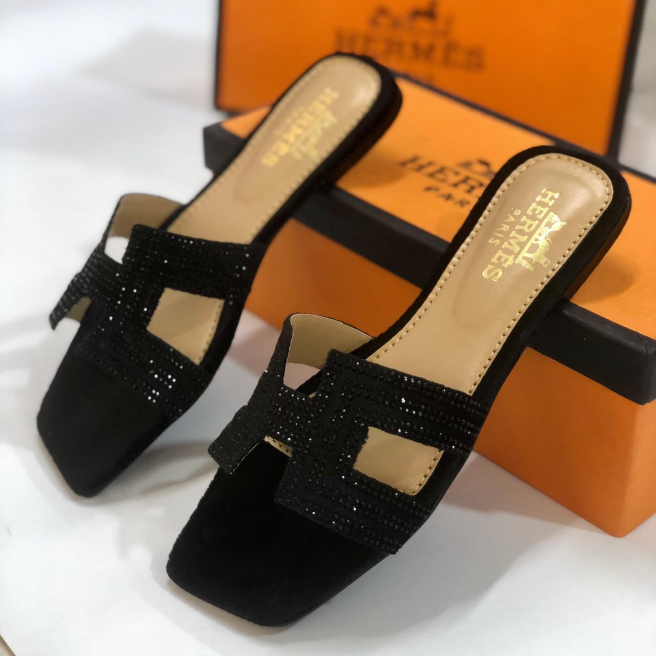 Hermes Inspired Ladies Stone Slippers