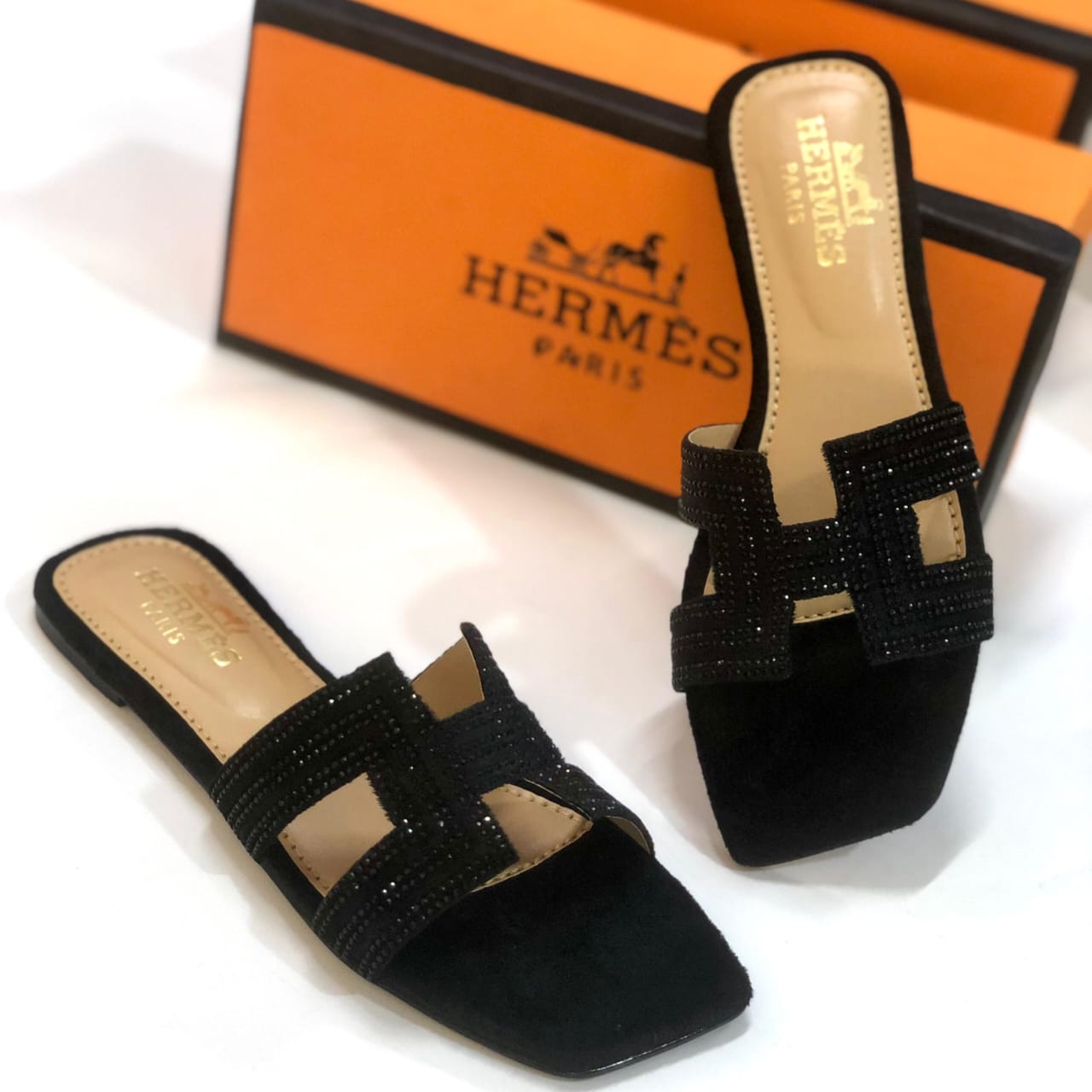 Hermes Inspired Ladies Stone Slippers