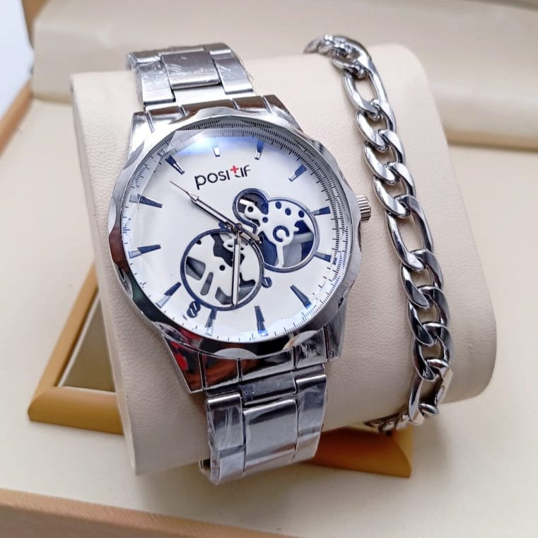 Positif Gents Watch Steel Bracelet Set