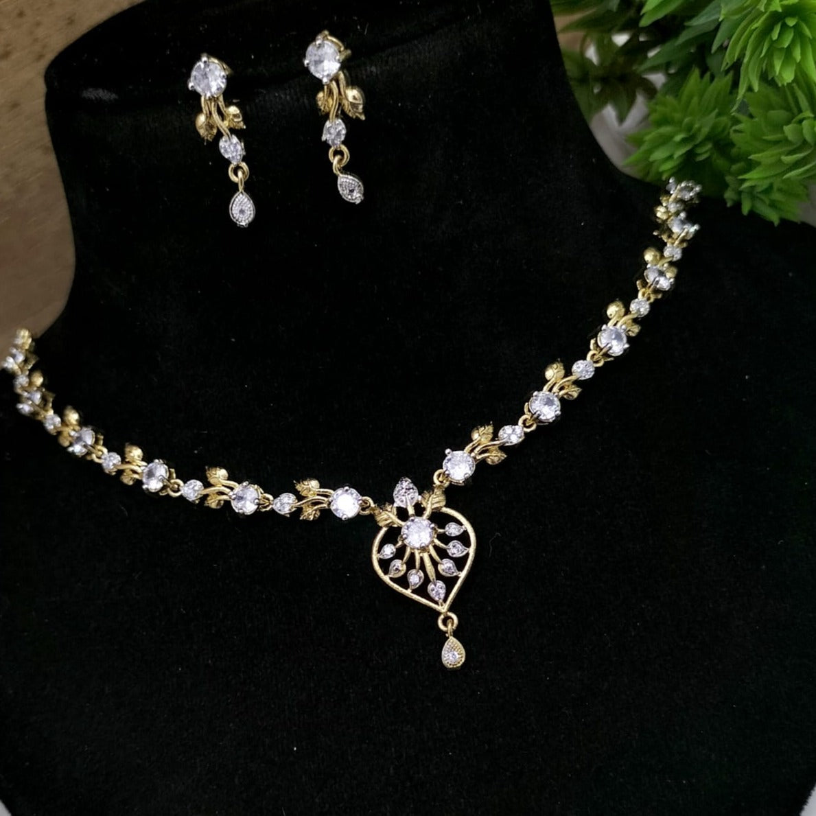 Indian Fancy Zircon Gold Plated Locket Set