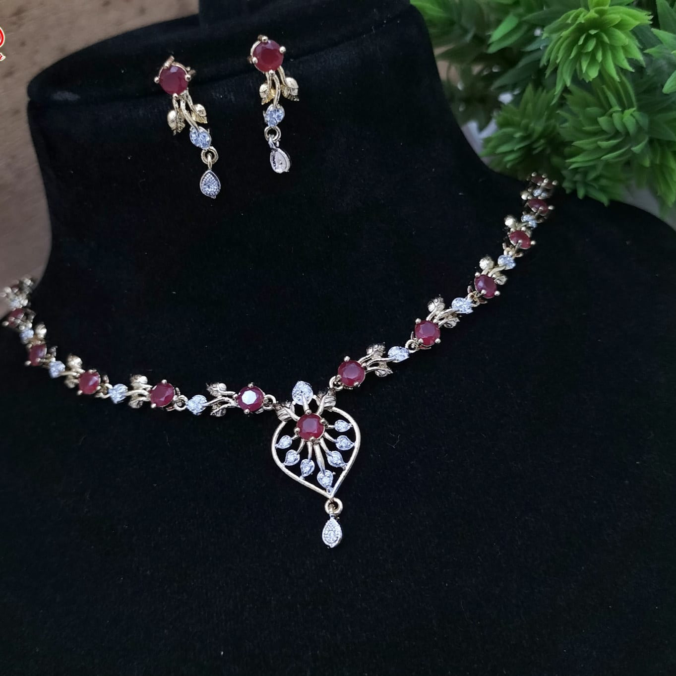 Indian Fancy Zircon Gold Plated Locket Set