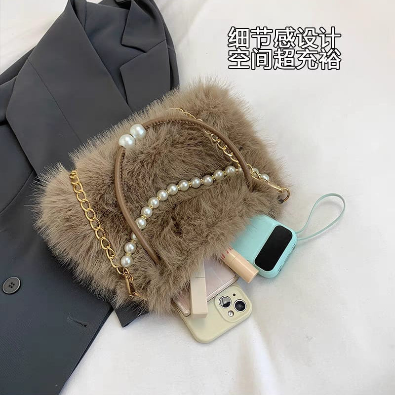 Fluffy Furr Pearl Crossbody Bags