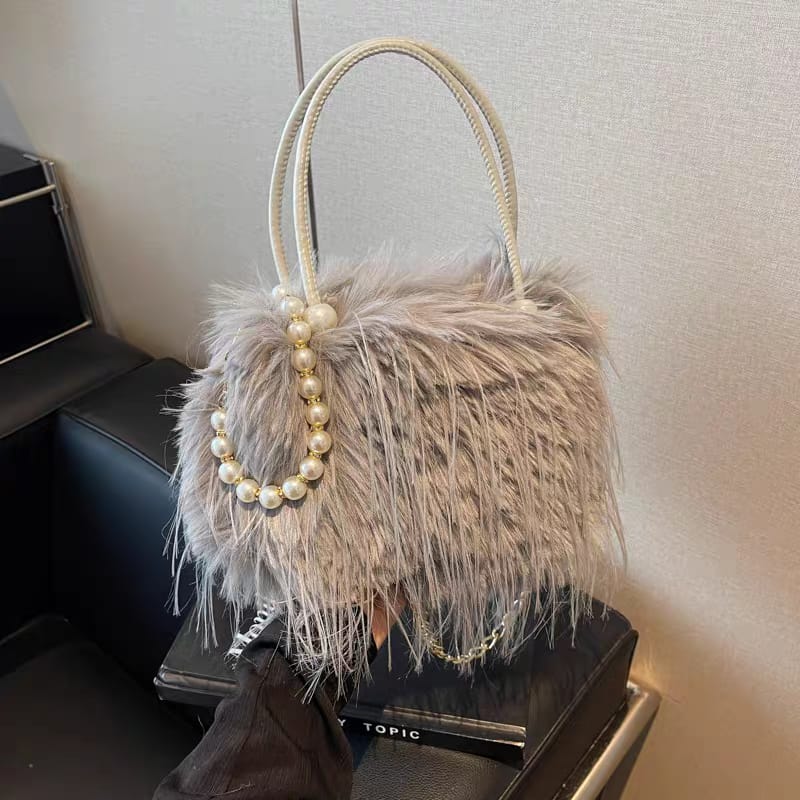 Fluffy Furr Pearl Crossbody Bags
