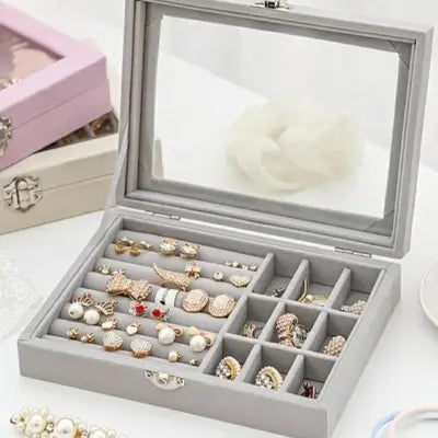 Velvet Jewelry Organizer Box with Front Mirror