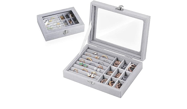 Velvet Jewelry Organizer Box with Front Mirror