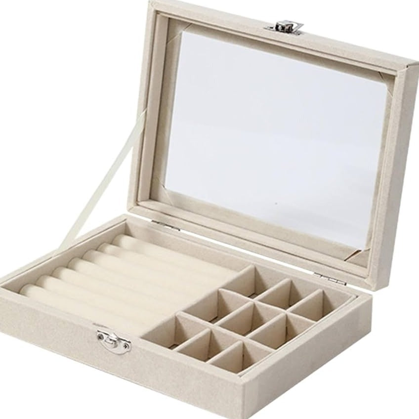 Velvet Jewelry Organizer Box with Front Mirror
