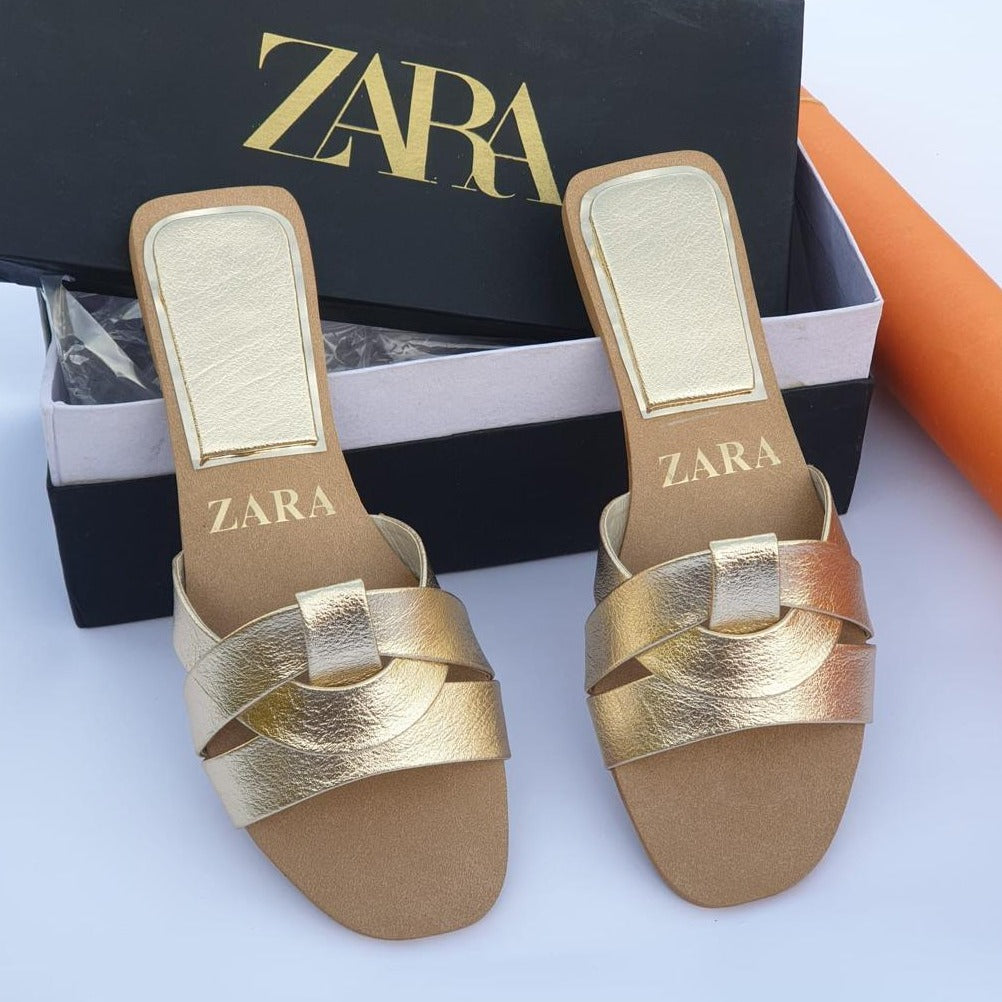 Zara Criss-Cross Leather Slider Slippers