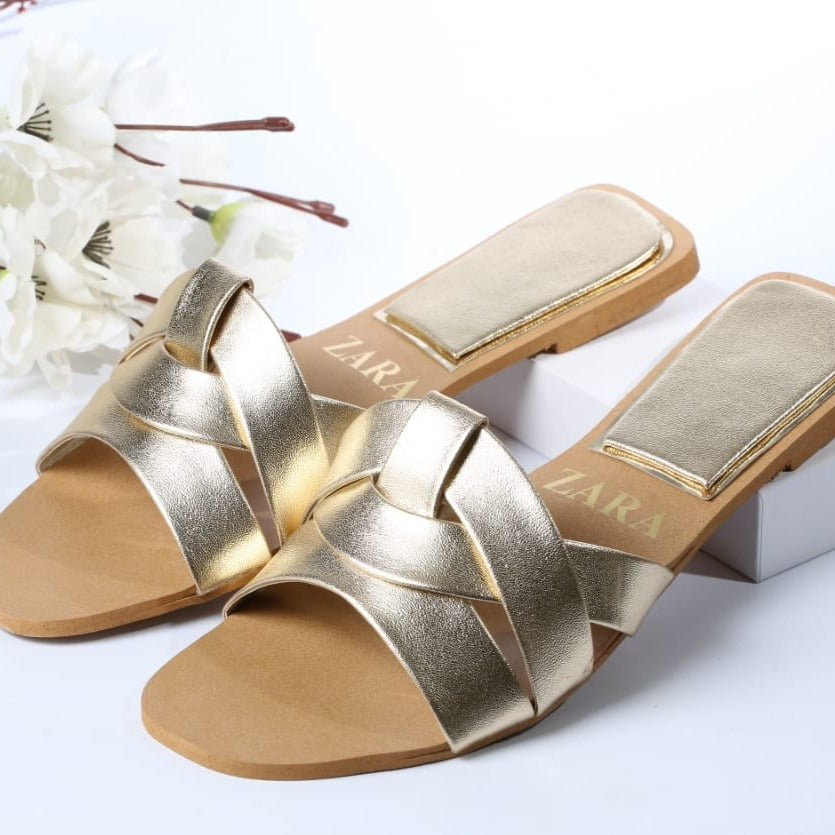Zara Criss-Cross Leather Slider Slippers