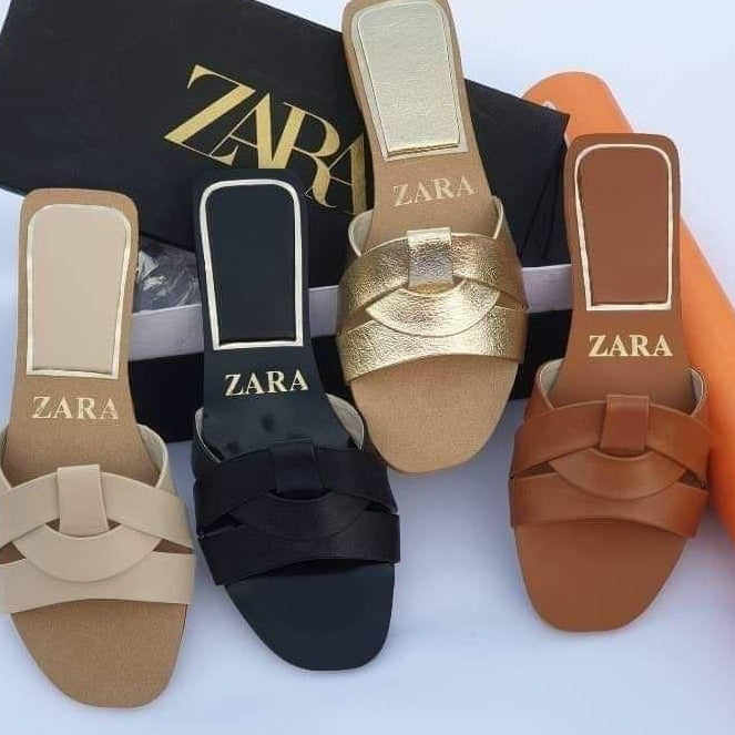 Zara Criss-Cross Leather Slider Slippers