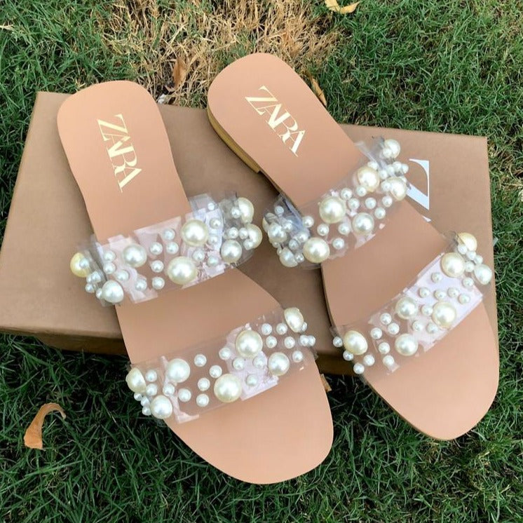 Zara Vinyl Pearl Bead Slippers